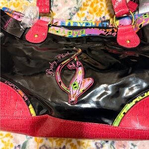 Baby Phat Black Patent Tote and Wallet with Hot Pink Trim & Multicolor Logo
